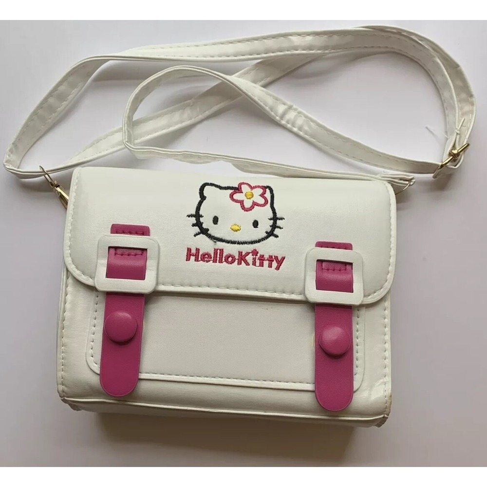 Hello Kitty Sanrio Embroidered White Pink Faux Leather Shoulder Bag Strap